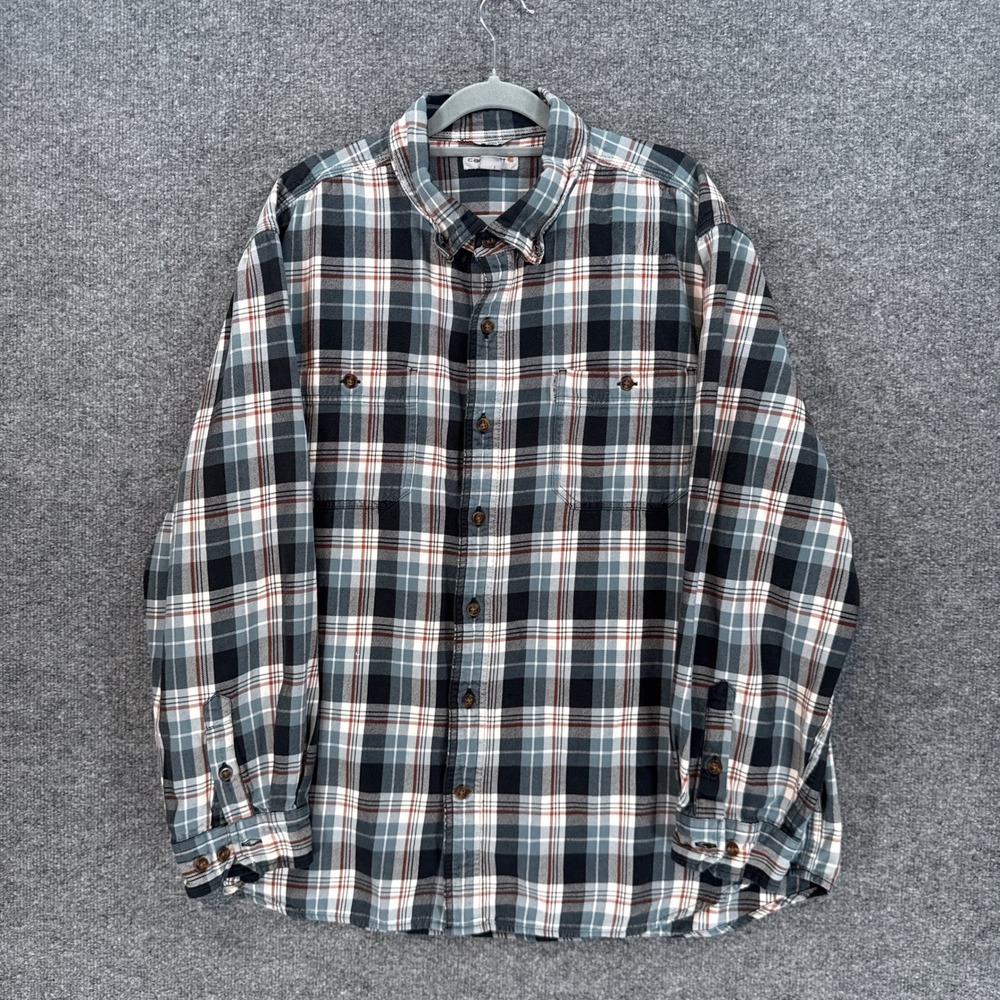 Carhartt Flannel Shirt Mens 2XL Blue Plaid Relaxed Fit Long Sleeve Button Down